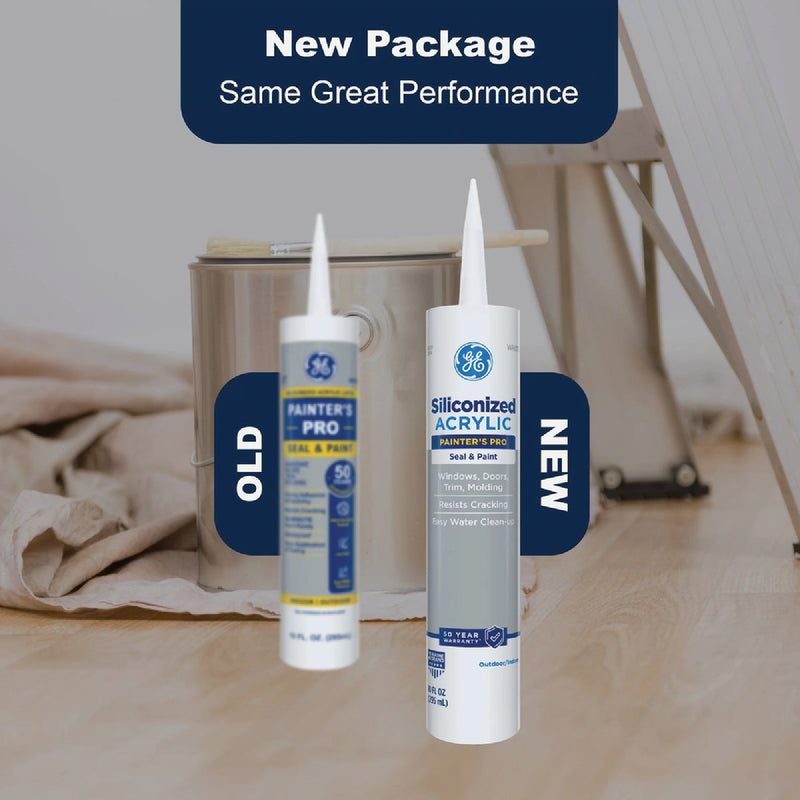 GE Siliconized Acrylic Painters Pro Seal & Paint Sealant, Clear, 10 Oz. Cartridge
