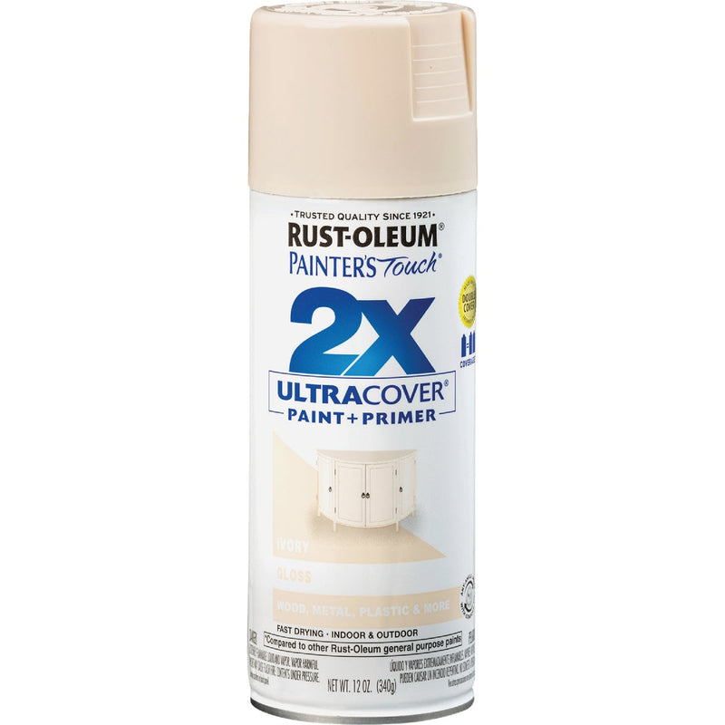 Rust-Oleum Painter's Touch 2X Ultra Cover 12 Oz. Gloss Paint + Primer Spray Paint, Ivory