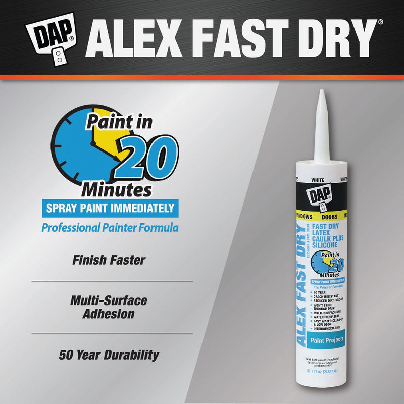 Dap Alex Fast Dry 10.1 Oz. White Siliconized Acrylic Latex Caulk