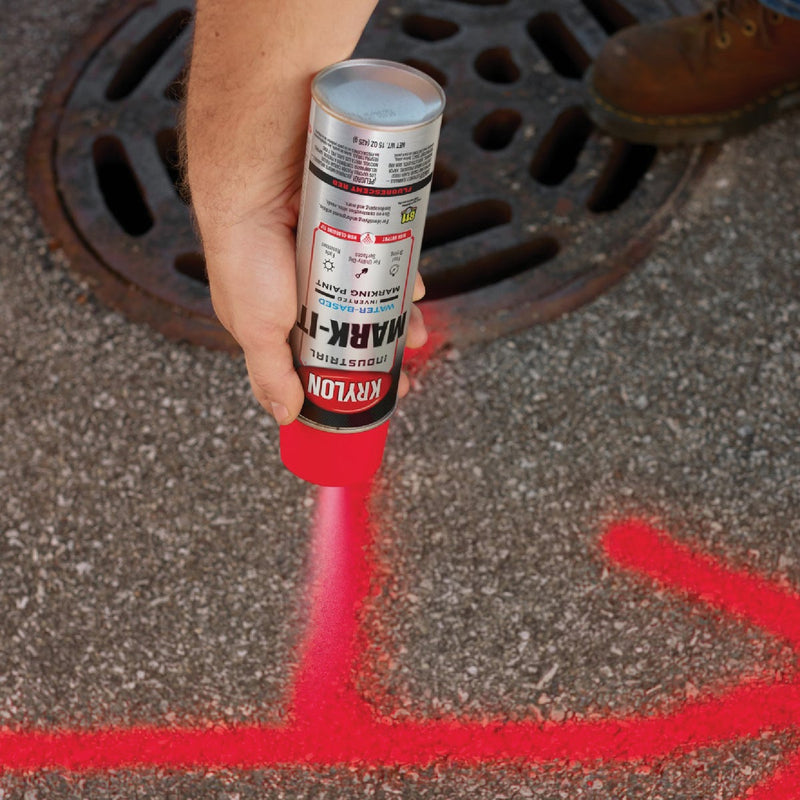 Krylon Mark-It 732408 Industrial WB Fluorescent Red Inverted Marking Paint