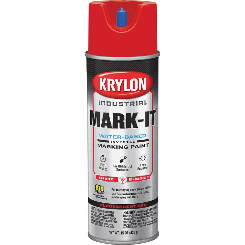 Krylon Mark-It 732408 Industrial WB Fluorescent Red Inverted Marking Paint