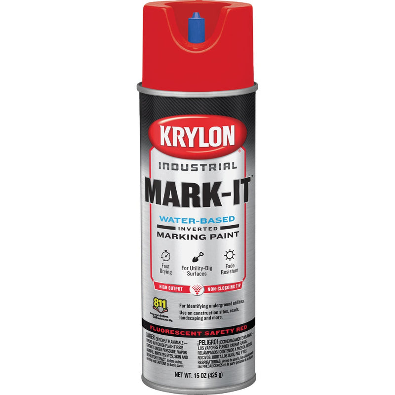 Krylon Mark-It 731308 Industrial WB APWA Brilliant Red Inverted Marking Paint