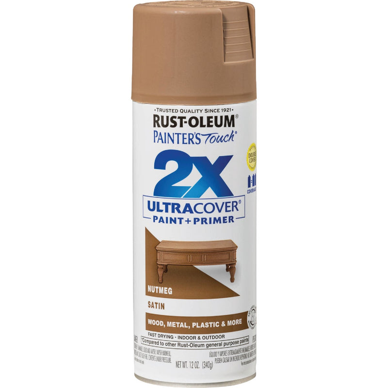 Rust-Oleum Painter's Touch 2X Ultra Cover 12 Oz. Satin Paint + Primer Spray Paint, Nutmeg