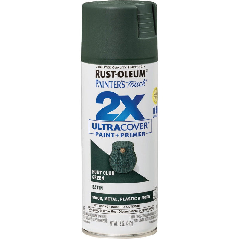 Rust-Oleum Painter's Touch 2X Ultra Cover 12 Oz. Satin Paint + Primer Spray Paint, Hunt Club Green