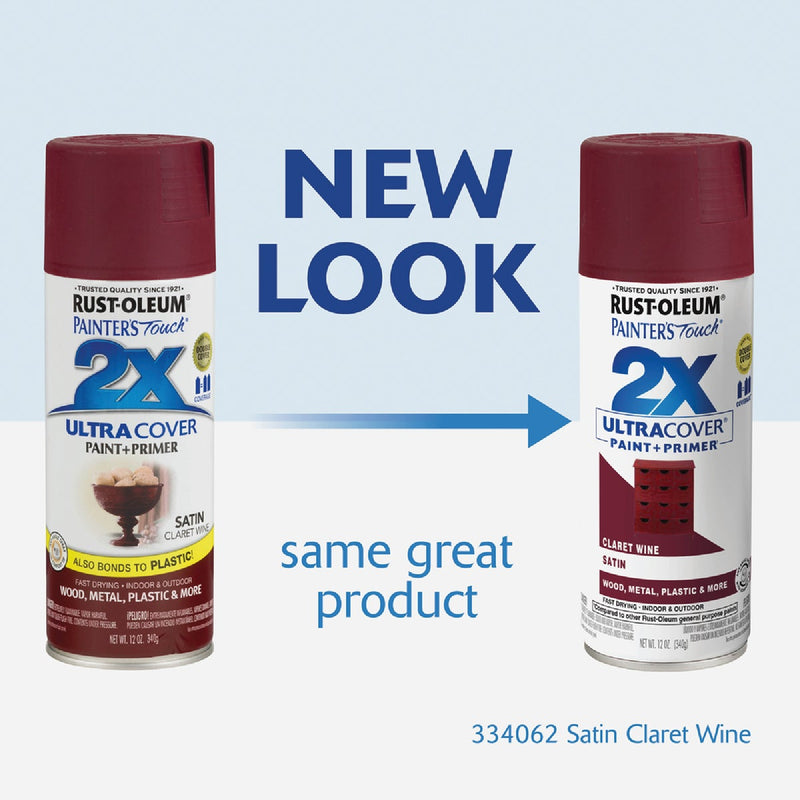 Rust-Oleum Painter's Touch 2X Ultra Cover 12 Oz. Satin Paint + Primer Spray Paint, Claret Wine