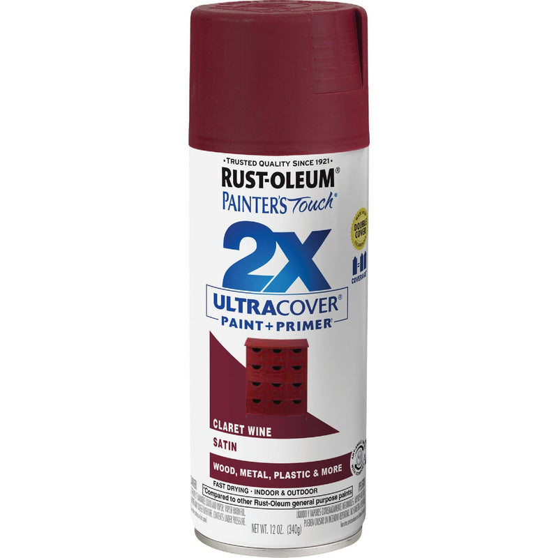 Rust-Oleum Painter's Touch 2X Ultra Cover 12 Oz. Satin Paint + Primer Spray Paint, Claret Wine