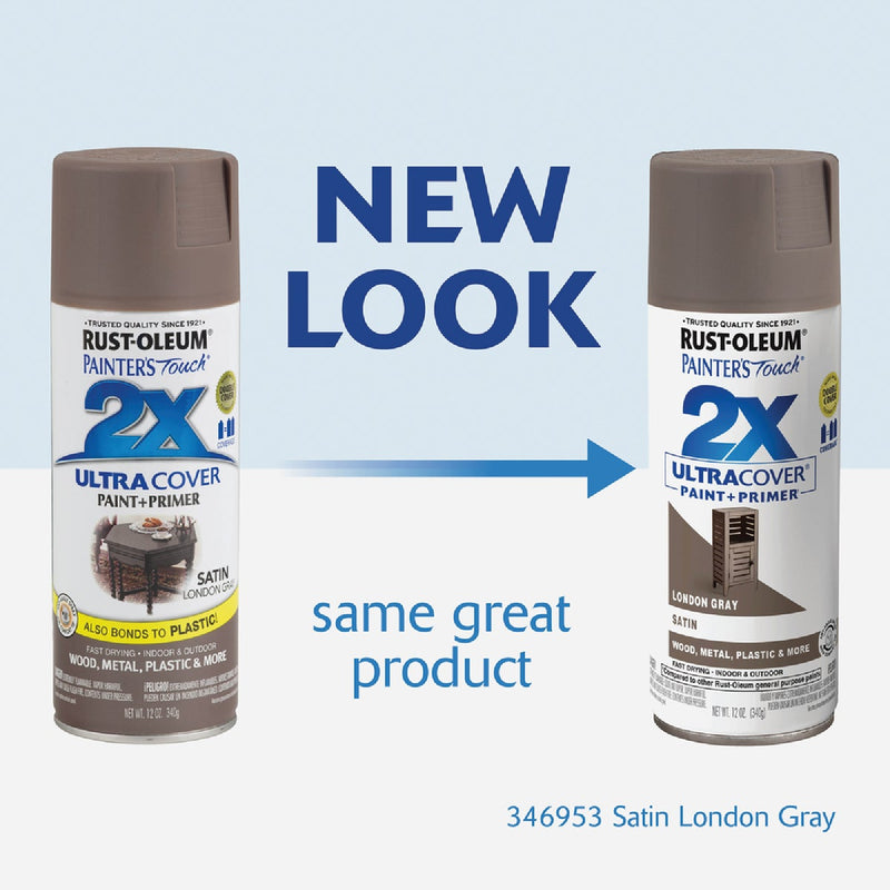 Rust-Oleum Painter's Touch 2X Ultra Cover 12 Oz. Satin Paint + Primer Spray Paint, London Gray