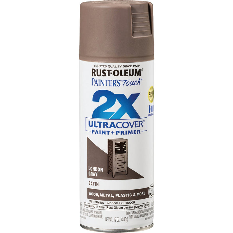 Rust-Oleum Painter's Touch 2X Ultra Cover 12 Oz. Satin Paint + Primer Spray Paint, London Gray