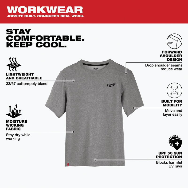 Milwaukee 2XL Gray Short Sleeve Unisex Hybrid Work Shirt