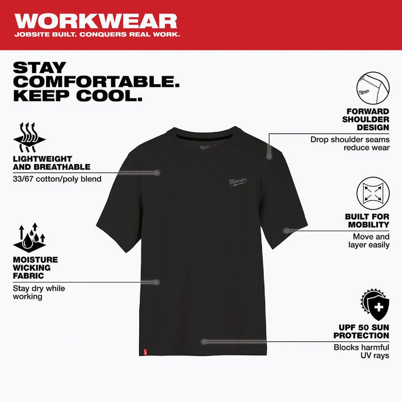 Milwaukee 2XL Black Short Sleeve Unisex Hybrid Work Shirt