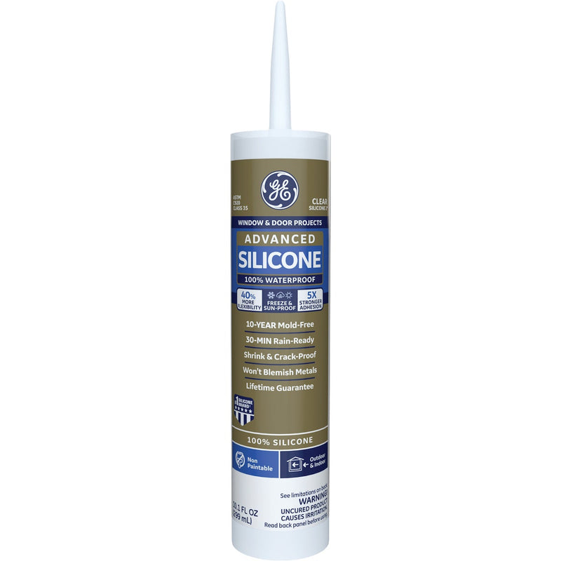 GE Advanced Silicone Window & Door Sealant, Clear, 10.1 Oz. Tube