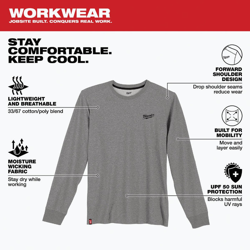 Milwaukee 2XL Gray Long Sleeve Unisex Hybrid Work Shirt
