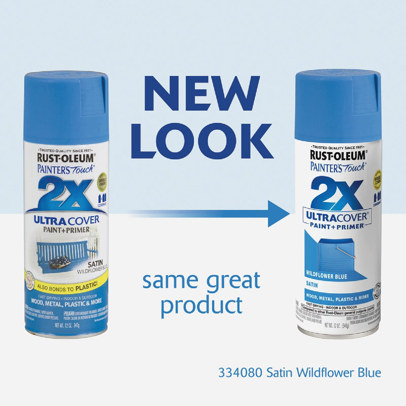 Rust-Oleum Painter's Touch 2X Ultra Cover 12 Oz. Satin Paint + Primer Spray Paint, Wildflower Blue