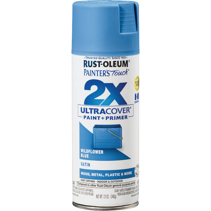 Rust-Oleum Painter's Touch 2X Ultra Cover 12 Oz. Satin Paint + Primer Spray Paint, Wildflower Blue