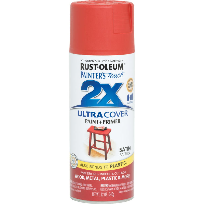 Rust-Oleum Painter's Touch 2X Ultra Cover 12 Oz. Satin Paint + Primer Spray Paint, Paprika