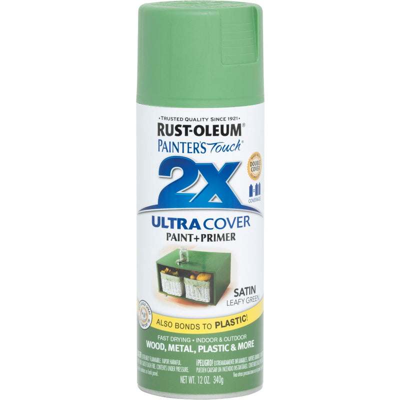 Rust-Oleum Painter's Touch 2X Ultra Cover 12 Oz. Satin Paint + Primer Spray Paint, Leafy Green