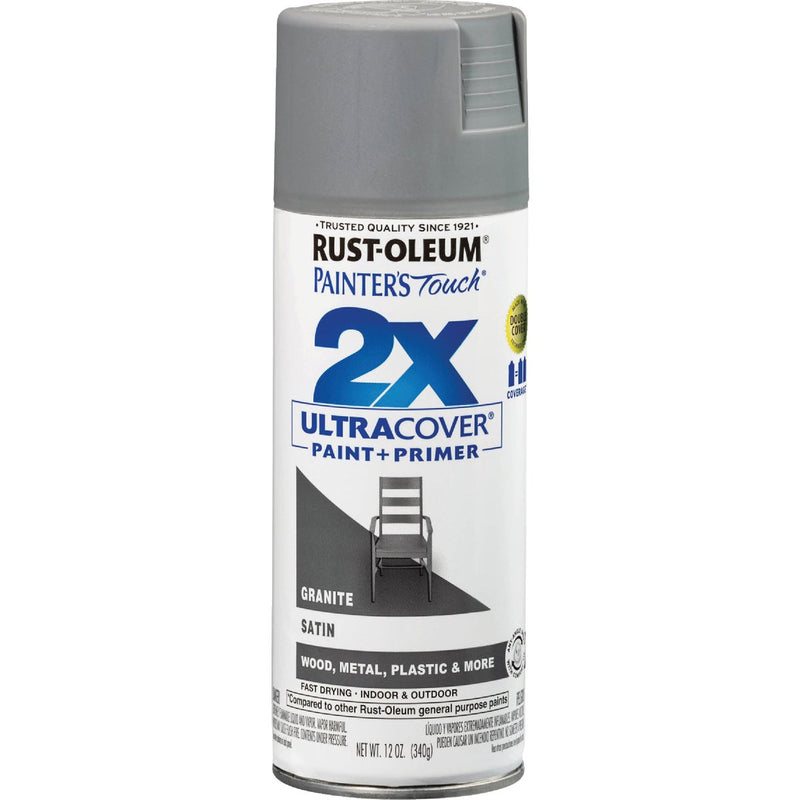 Rust-Oleum Painter's Touch 2X Ultra Cover 12 Oz. Satin Paint + Primer Spray Paint, Granite