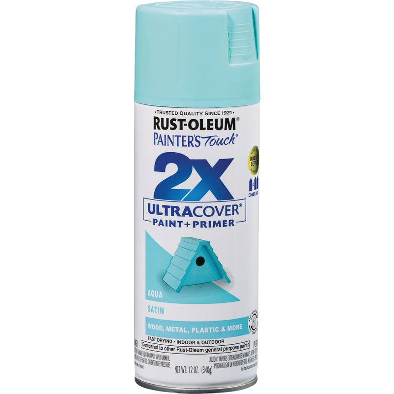 Rust-Oleum Painter's Touch 2X Ultra Cover 12 Oz. Satin Paint + Primer Spray Paint, Aqua