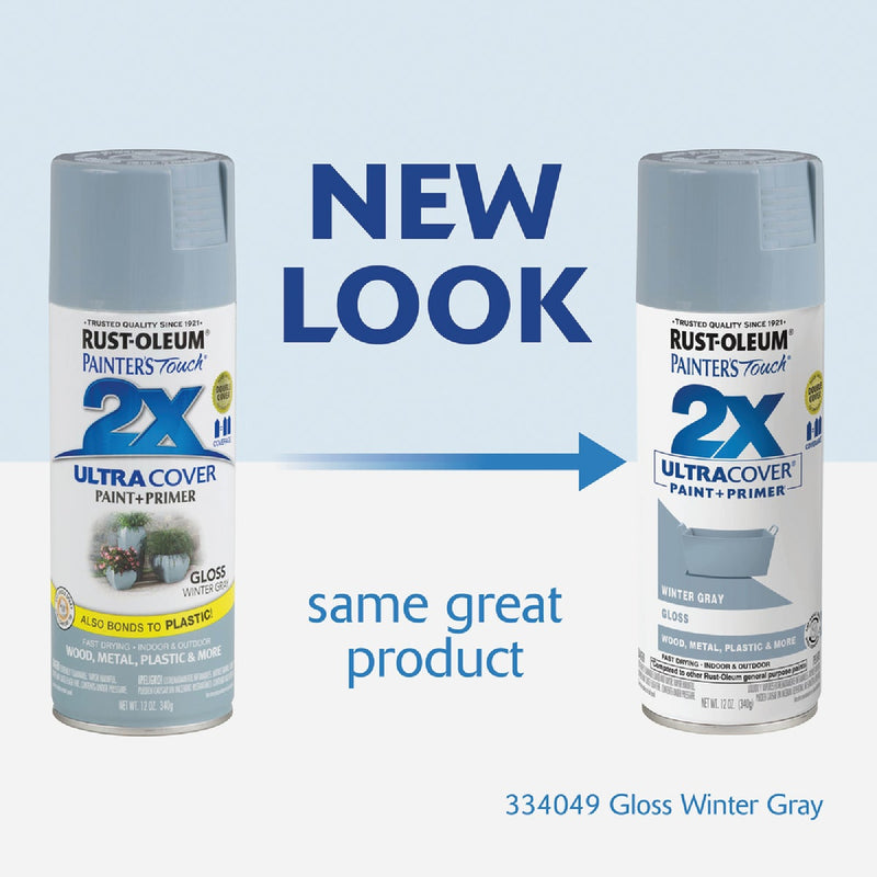 Rust-Oleum Painter's Touch 2X Ultra Cover 12 Oz. Gloss Paint + Primer Spray Paint, Winter Gray