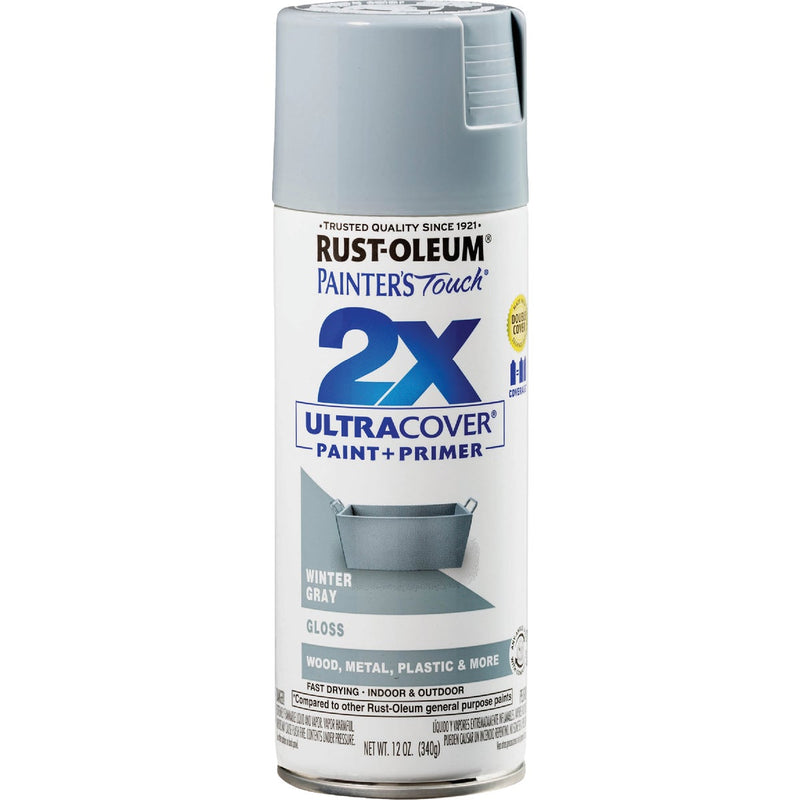 Rust-Oleum Painter's Touch 2X Ultra Cover 12 Oz. Gloss Paint + Primer Spray Paint, Winter Gray