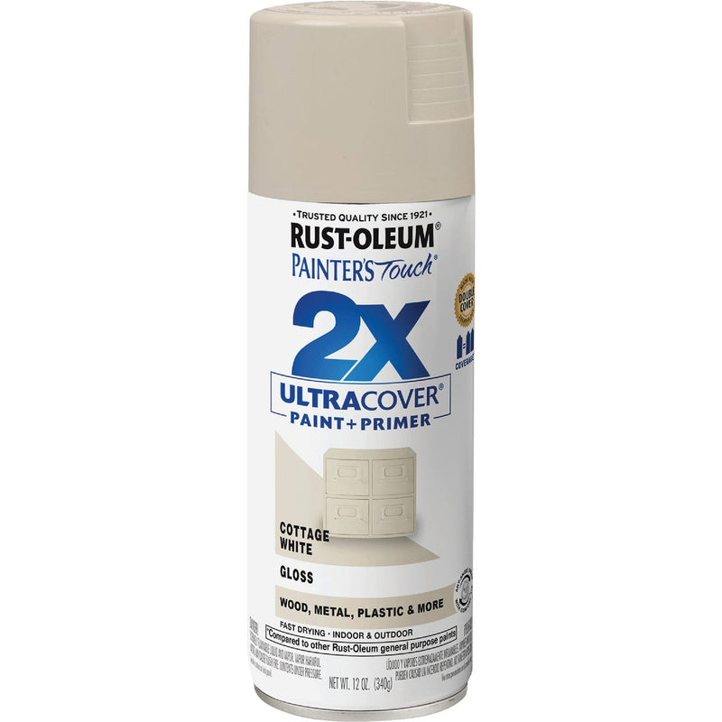 Rust-Oleum Painter's Touch 2X Ultra Cover 12 Oz. Gloss Paint + Primer Spray Paint, Cottage White