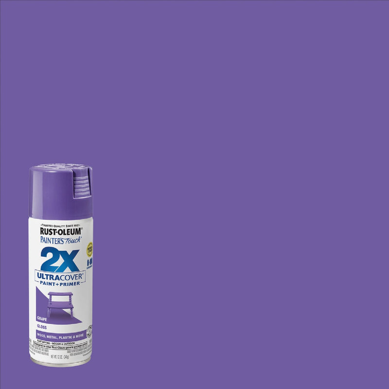 Rust-Oleum Painter's Touch 2X Ultra Cover 12 Oz. Gloss Paint + Primer Spray Paint, Grape