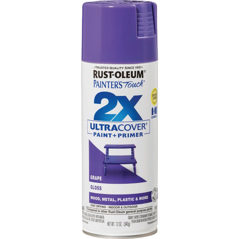 Rust-Oleum Painter's Touch 2X Ultra Cover 12 Oz. Gloss Paint + Primer Spray Paint, Grape