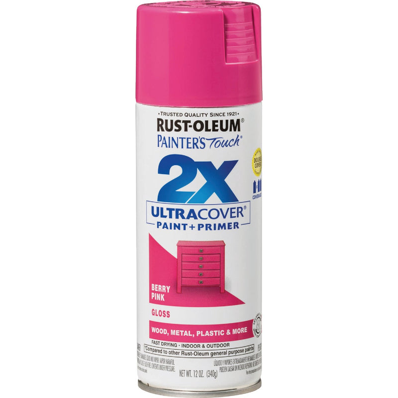 Rust-Oleum Painter's Touch 2X Ultra Cover 12 Oz. Gloss Paint + Primer Spray Paint, Berry Pink