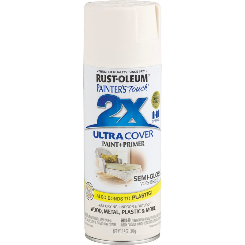 Rust-Oleum Painter's Touch 2X Ultra Cover 12 Oz. Semi-Gloss Paint + Primer Spray Paint, Ivory Bisque