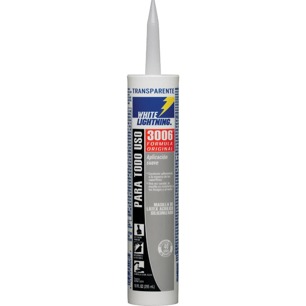 White Lightning 3006 10 Oz. All-Purpose Siliconized Acrylic Latex Caulk, Clear