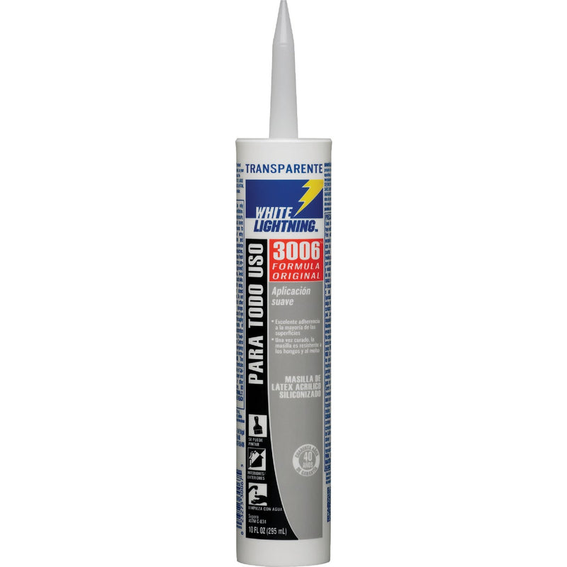 White Lightning 3006 10 Oz. All-Purpose Siliconized Acrylic Latex Caulk, Clear