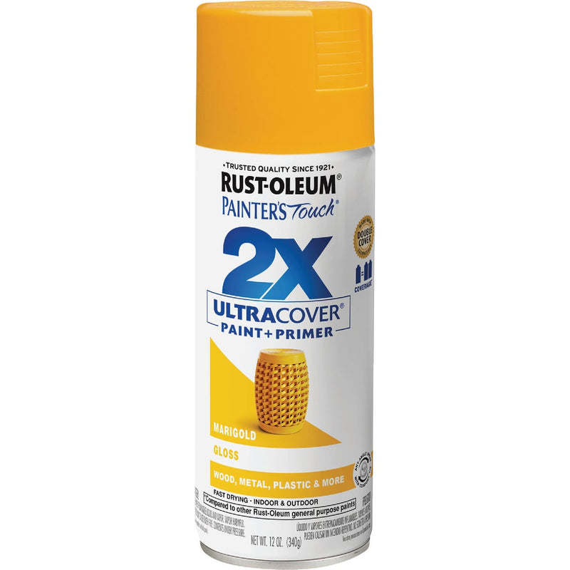 Rust-Oleum Painter's Touch 2X Ultra Cover 12 Oz. Gloss Paint + Primer Spray Paint, Marigold