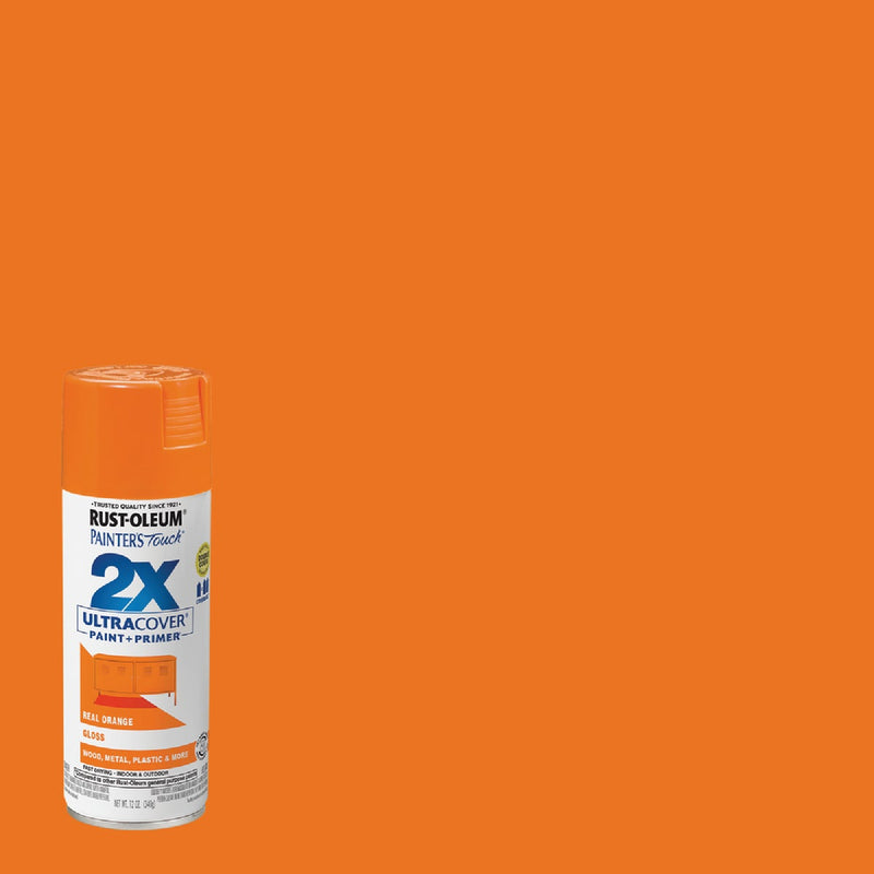 Rust-Oleum Painter's Touch 2X Ultra Cover 12 Oz. Gloss Paint + Primer Spray Paint, Real Orange