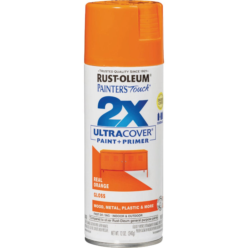 Rust-Oleum Painter's Touch 2X Ultra Cover 12 Oz. Gloss Paint + Primer Spray Paint, Real Orange