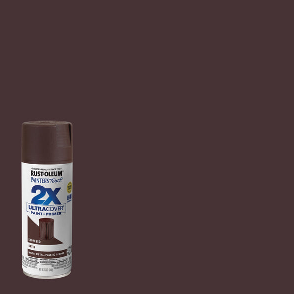 Rust-Oleum Painter's Touch 2X Ultra Cover 12 Oz. Satin Paint + Primer Spray Paint, Espresso