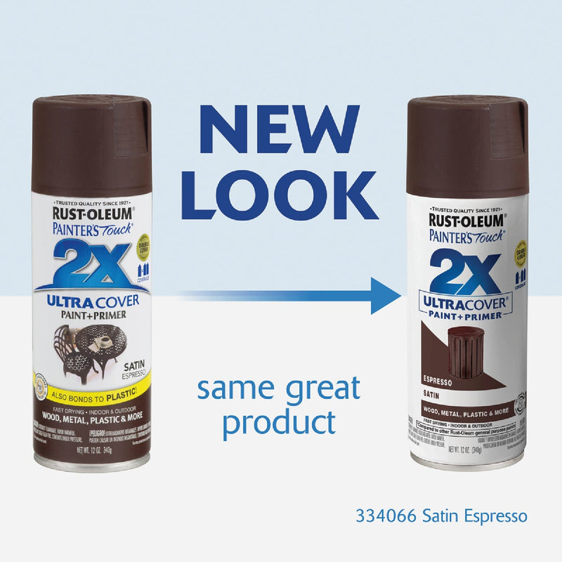 Rust-Oleum Painter's Touch 2X Ultra Cover 12 Oz. Satin Paint + Primer Spray Paint, Espresso