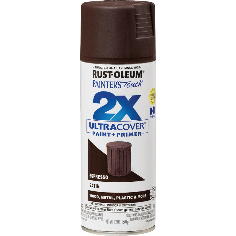 Rust-Oleum Painter's Touch 2X Ultra Cover 12 Oz. Satin Paint + Primer Spray Paint, Espresso