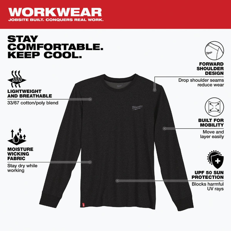 Milwaukee XL Black Long Sleeve Unisex Hybrid Work Shirt