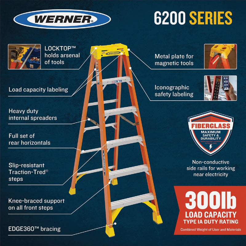 Werner 4 Ft. Fiberglass Step Ladder with 300 Lb. Load Capacity Type IA Ladder Rating