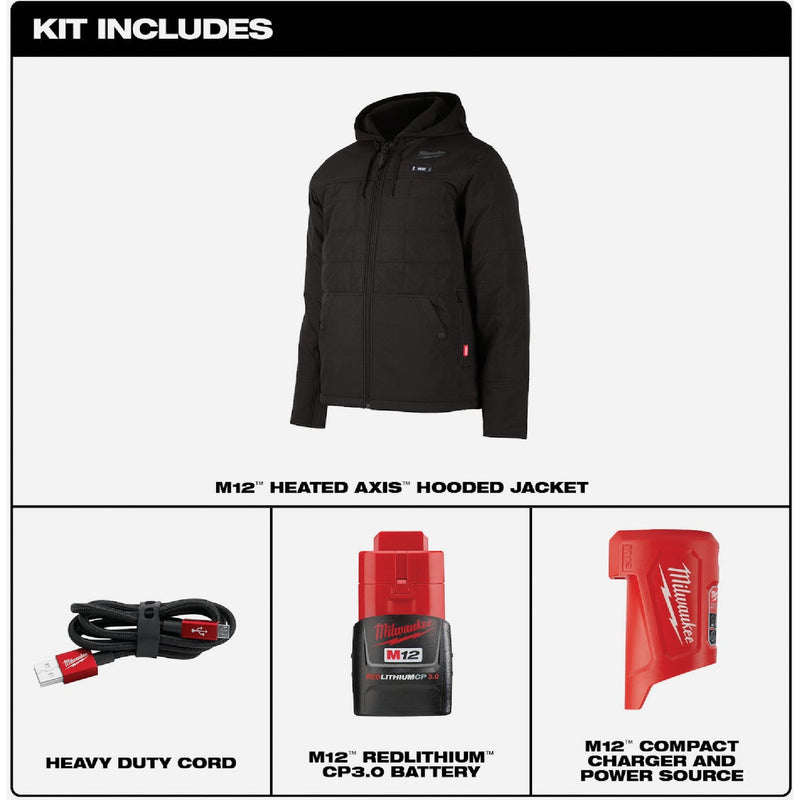 Milwaukee M12 AXIS Men's Black Cordless Heated Jacket Kit, XL
