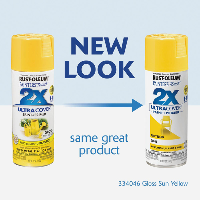 Rust-Oleum Painter's Touch 2X Ultra Cover 12 Oz. Gloss Paint + Primer Spray Paint, Sun Yellow