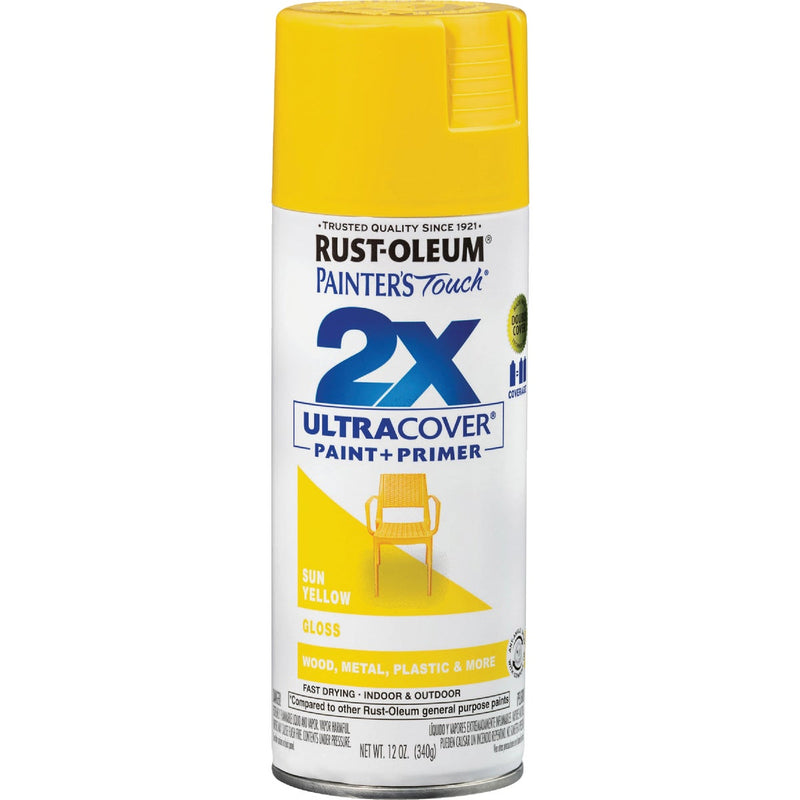 Rust-Oleum Painter's Touch 2X Ultra Cover 12 Oz. Gloss Paint + Primer Spray Paint, Sun Yellow