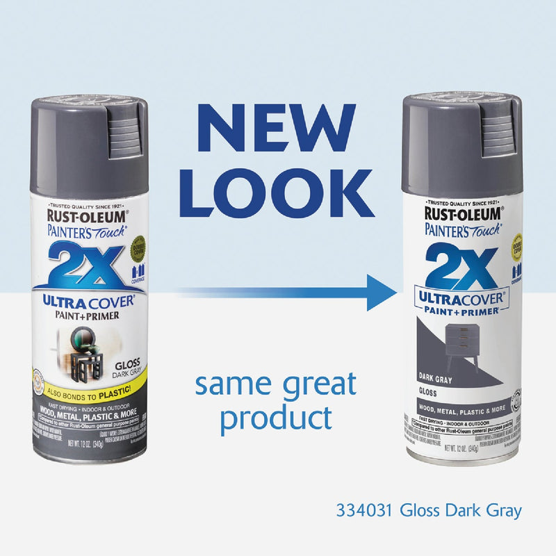 Rust-Oleum Painter's Touch 2X Ultra Cover 12 Oz. Gloss Paint + Primer Spray Paint, Dark Gray