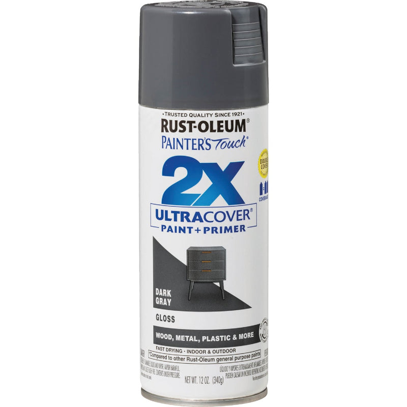 Rust-Oleum Painter's Touch 2X Ultra Cover 12 Oz. Gloss Paint + Primer Spray Paint, Dark Gray