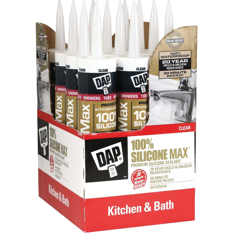 DAP Silicone Max 10 Oz. Clear Premium Kitchen, Bath & Plumbing 100% Silicone Sealant