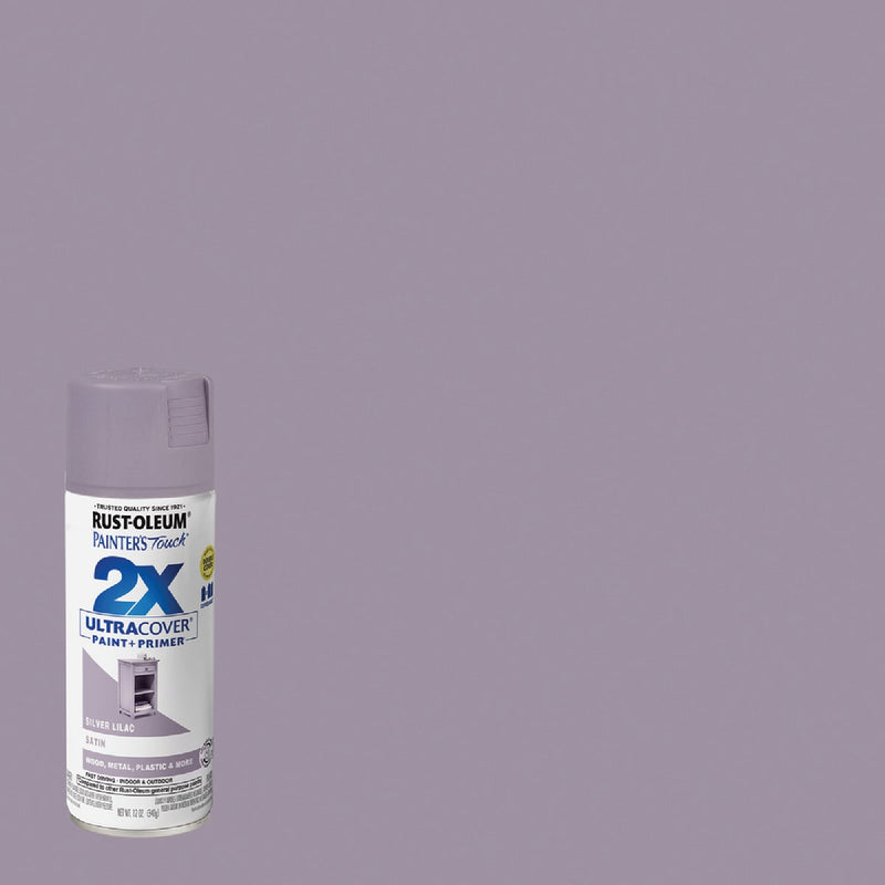 Rust-Oleum Painter's Touch 2X Ultra Cover 12 Oz. Satin Paint + Primer Spray Paint, Silver Lilac