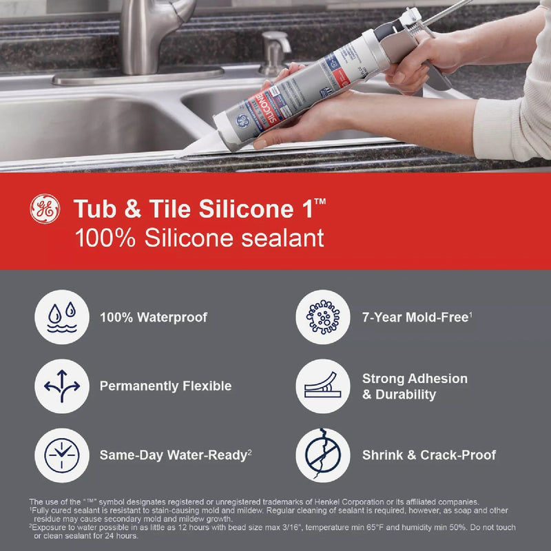 GE Silicone 1 Tub & Tile, White, 10.1  Oz. Cartridge