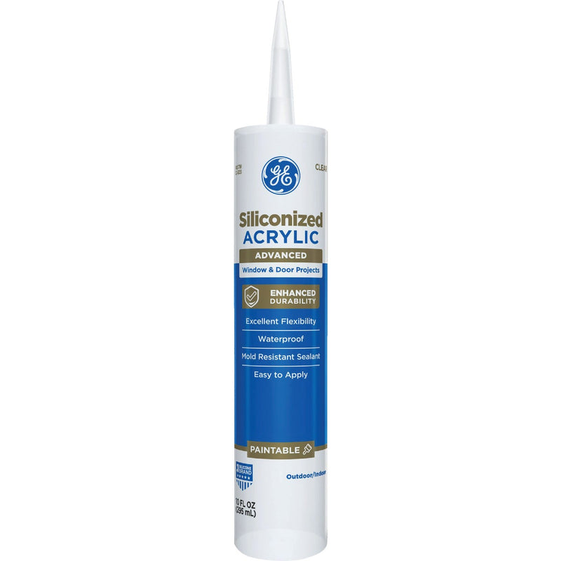 GE Siliconized Acrylic Advanced Window & Door Sealant, Clear, 10 Oz. Cartridge