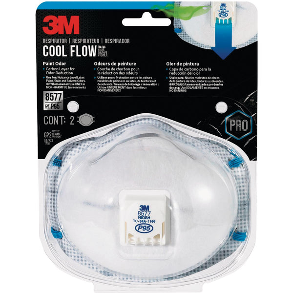 3M P95 Cool Flow Valve Particulate Respirator for Paint Odor (2-Pack)