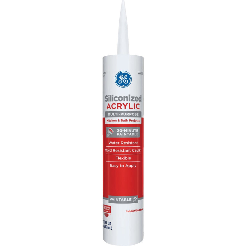 GE Siliconized Acrylic Multipurpose Kitchen & Bath Sealant, White, 10 Oz. Cartridge